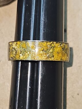 Vintage Meteorite Shavings and 24K Gold Flakes Ring Size 6.5